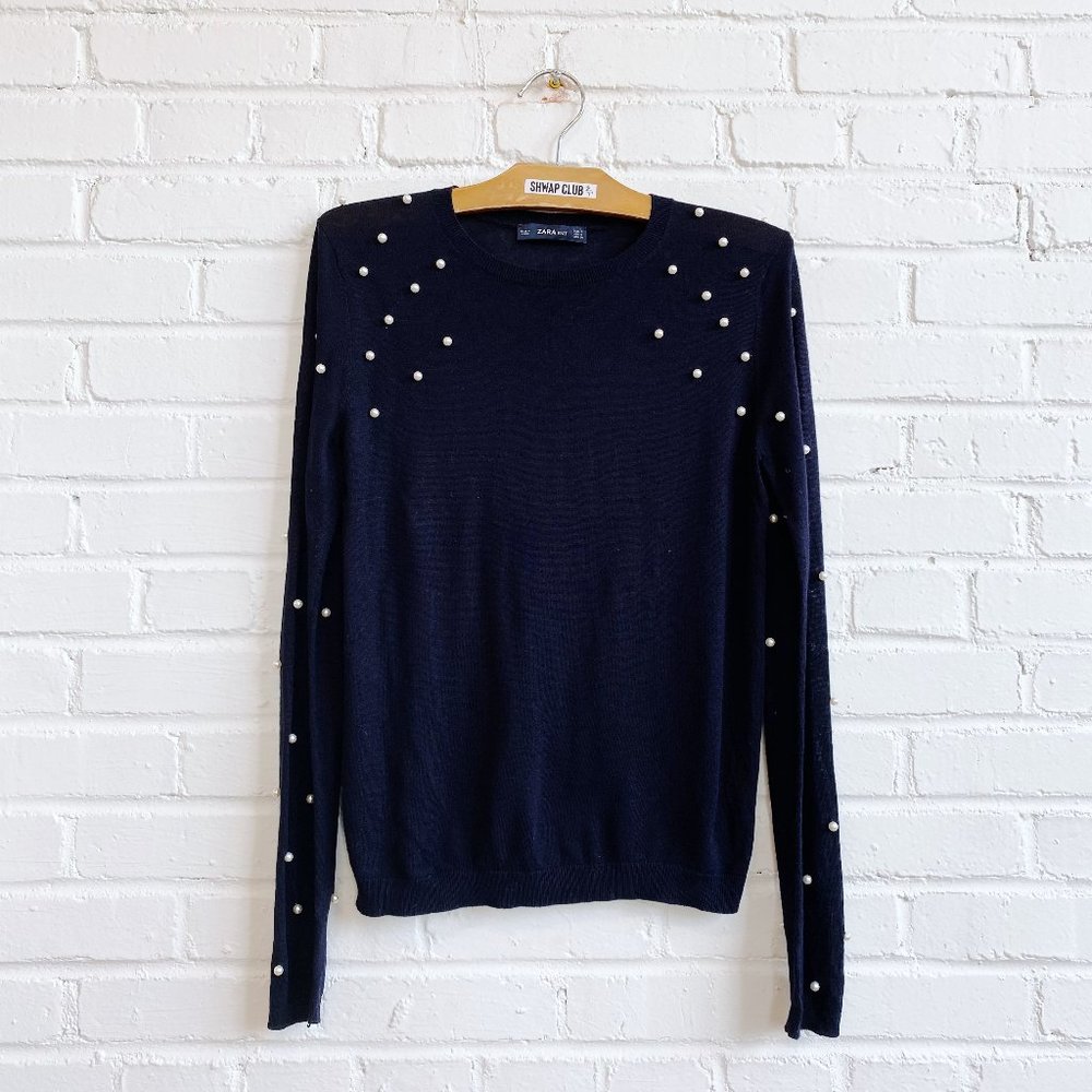 ZARA KNIT navy pearl sweater